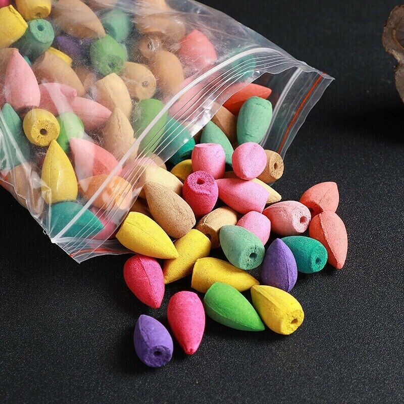 100Pcs Backflow Incense Cones Burner Heavy Smoke Waterfall Buddhism Smoke Cones - Blu Obsidian