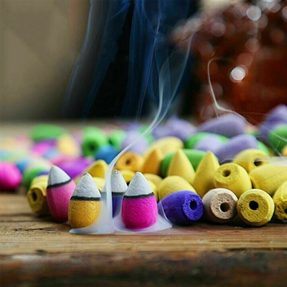 100Pcs Backflow Incense Cones Burner Heavy Smoke Waterfall Buddhism Smoke Cones - Blu Obsidian