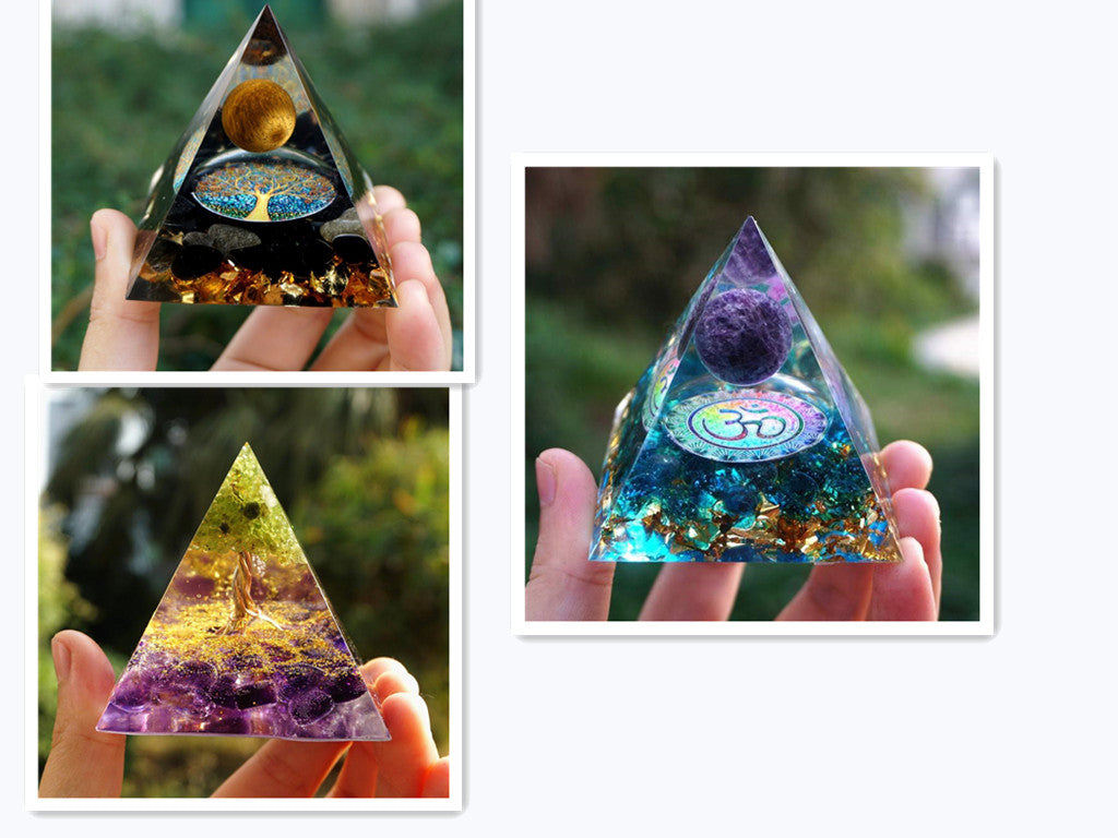 Natural Tiger Eye Orgonite Pyramid Healing Crystals Centerpiece Energy Generator Reiki Chakra Multiplier Orgone Amethyst Meditation - Blu Obsidian