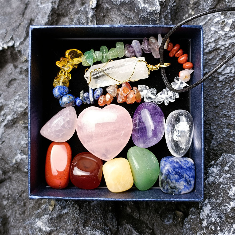 Crystal Jade Chakra Combination Set Love Hexagon Pillar - Blu Obsidian