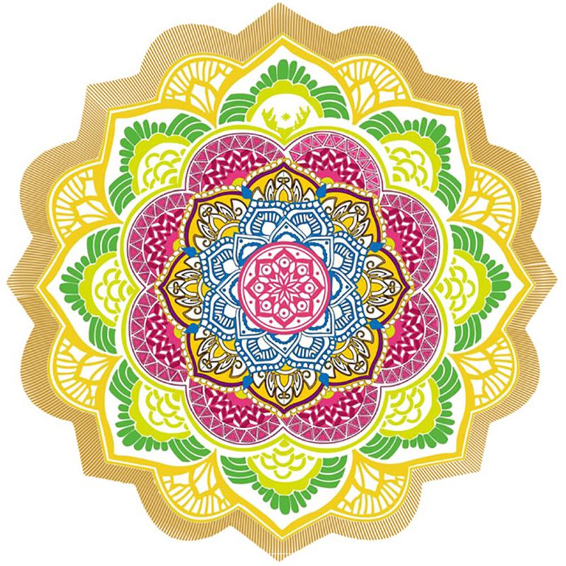 Polygon Printing Tassel Round Bath Towel Yoga Mat - Blu Obsidian