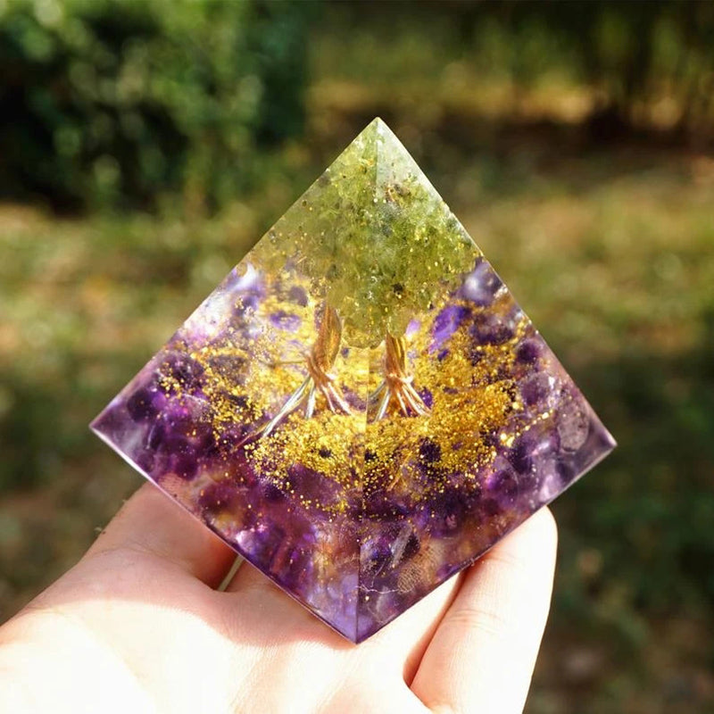 Natural Tiger Eye Orgonite Pyramid Healing Crystals Centerpiece Energy Generator Reiki Chakra Multiplier Orgone Amethyst Meditation - Blu Obsidian