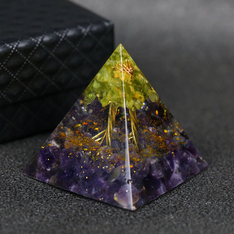 Natural Tiger Eye Orgonite Pyramid Healing Crystals Centerpiece Energy Generator Reiki Chakra Multiplier Orgone Amethyst Meditation - Blu Obsidian