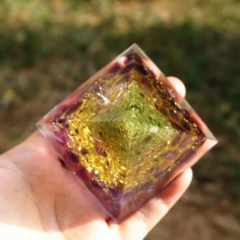 Natural Tiger Eye Orgonite Pyramid Healing Crystals Centerpiece Energy Generator Reiki Chakra Multiplier Orgone Amethyst Meditation - Blu Obsidian
