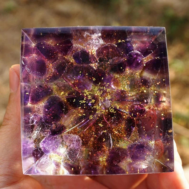 Natural Tiger Eye Orgonite Pyramid Healing Crystals Centerpiece Energy Generator Reiki Chakra Multiplier Orgone Amethyst Meditation - Blu Obsidian