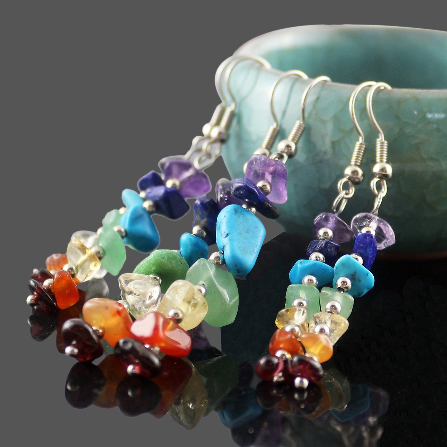 Hand-wound Seven Chakra Earrings