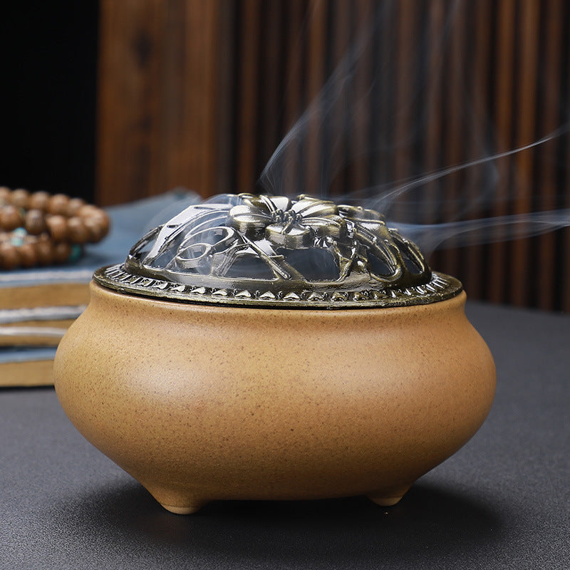 Buddha with Antique Alloy Wire Incense Burner