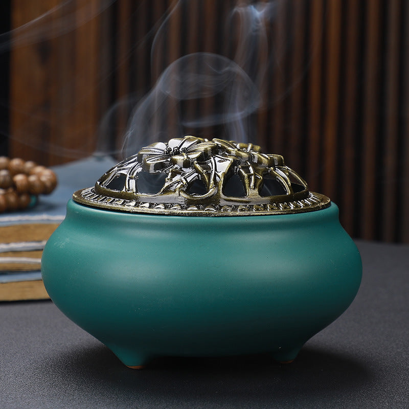 Buddha with Antique Alloy Wire Incense Burner