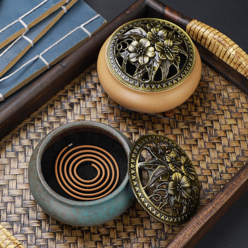 Buddha with Antique Alloy Wire Incense Burner