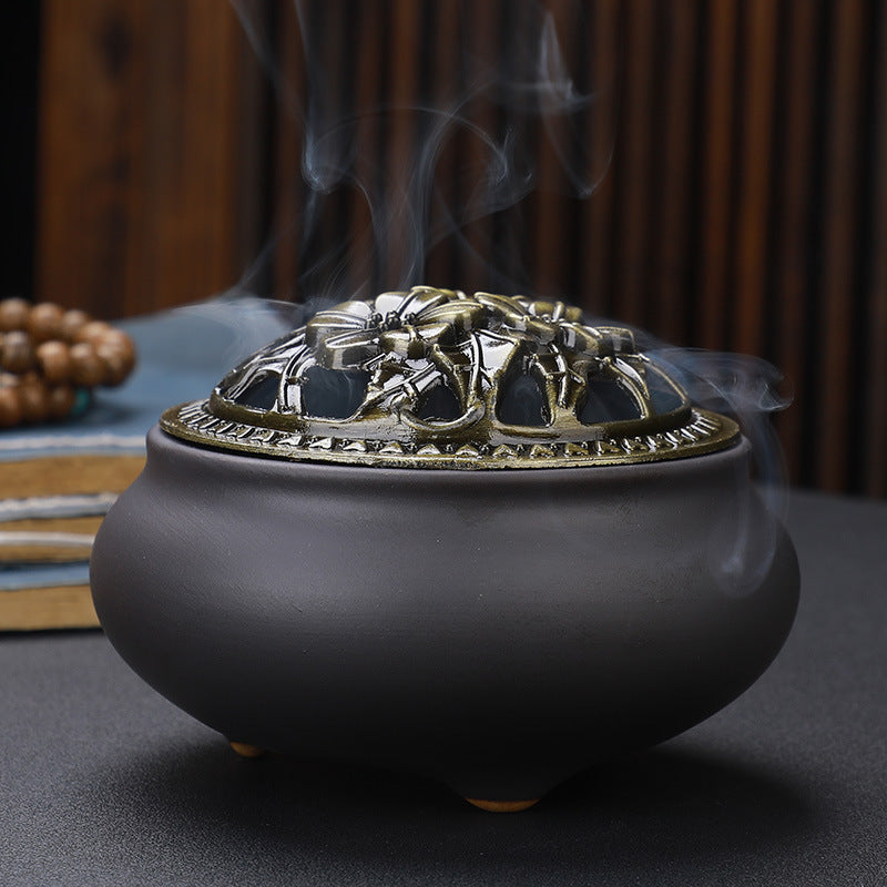 Buddha with Antique Alloy Wire Incense Burner