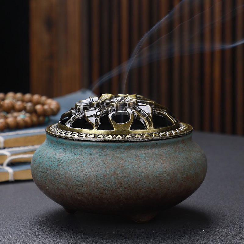 Buddha with Antique Alloy Wire Incense Burner
