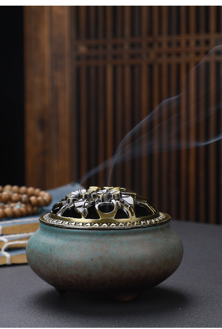 Buddha with Antique Alloy Wire Incense Burner