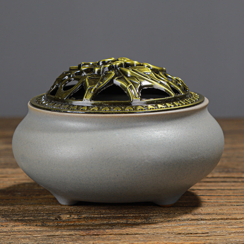 Buddha with Antique Alloy Wire Incense Burner