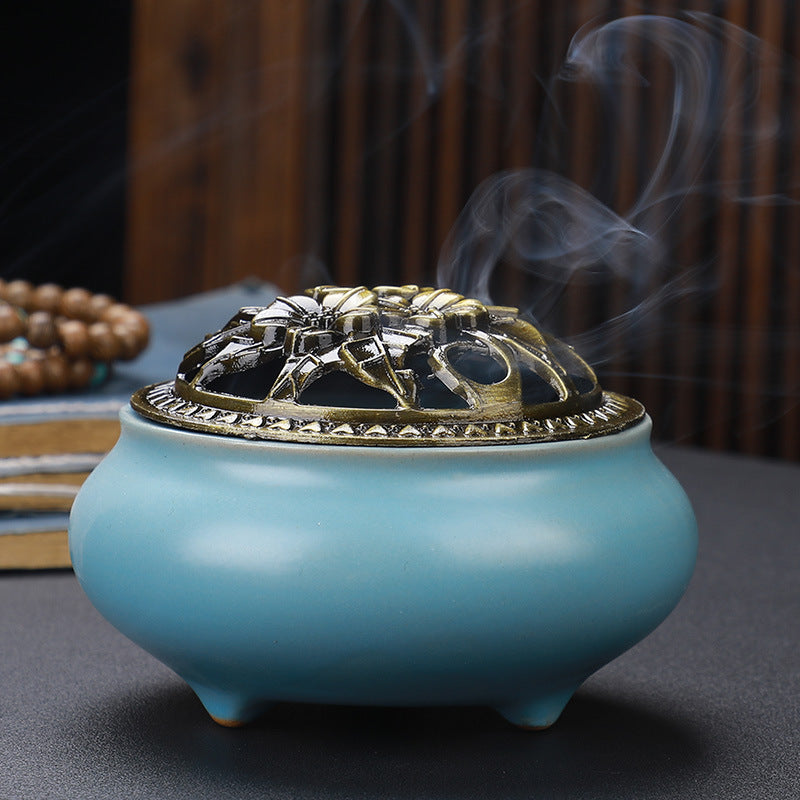 Buddha with Antique Alloy Wire Incense Burner