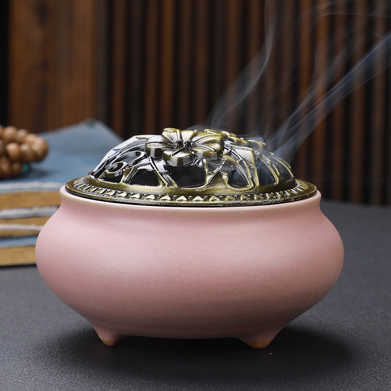 Buddha with Antique Alloy Wire Incense Burner
