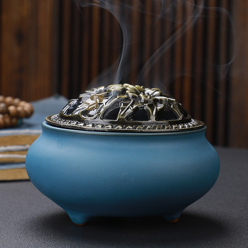Buddha with Antique Alloy Wire Incense Burner