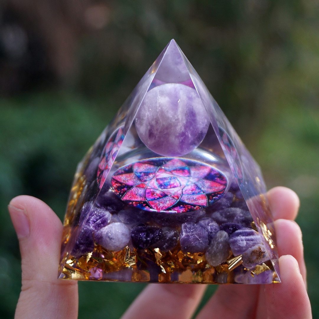 Natural Tiger Eye Orgonite Pyramid Healing Crystals Centerpiece Energy Generator Reiki Chakra Multiplier Orgone Amethyst Meditation - Blu Obsidian