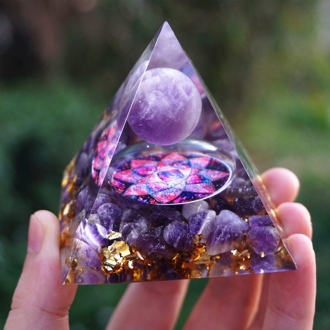 Natural Tiger Eye Orgonite Pyramid Healing Crystals Centerpiece Energy Generator Reiki Chakra Multiplier Orgone Amethyst Meditation - Blu Obsidian