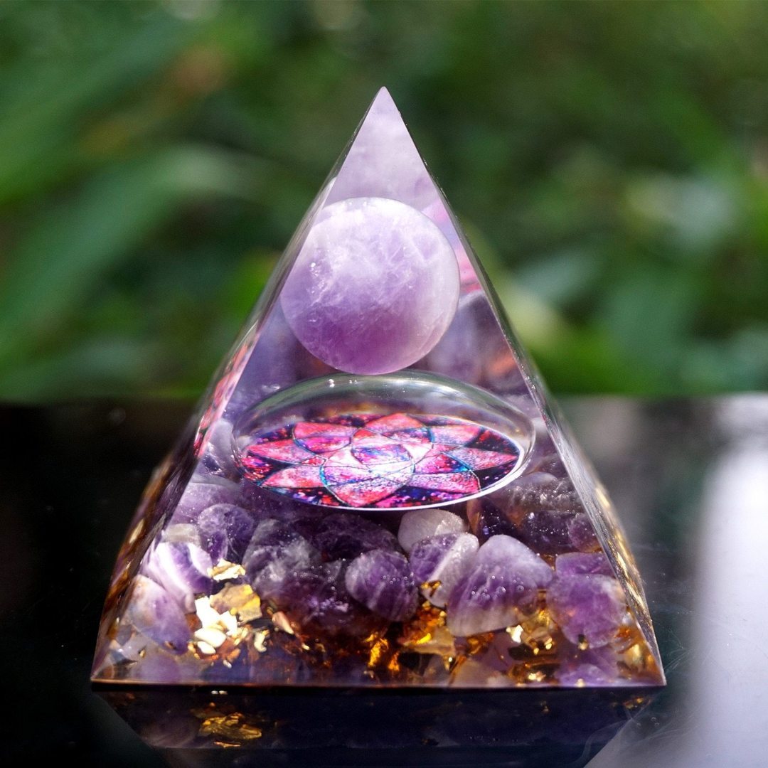 Natural Tiger Eye Orgonite Pyramid Healing Crystals Centerpiece Energy Generator Reiki Chakra Multiplier Orgone Amethyst Meditation - Blu Obsidian