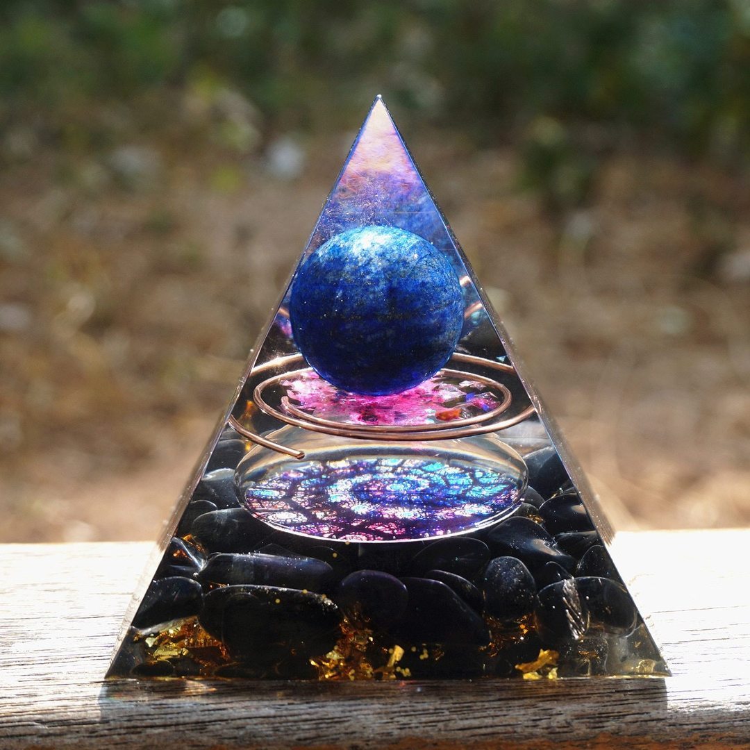 Natural Tiger Eye Orgonite Pyramid Healing Crystals Centerpiece Energy Generator Reiki Chakra Multiplier Orgone Amethyst Meditation - Blu Obsidian