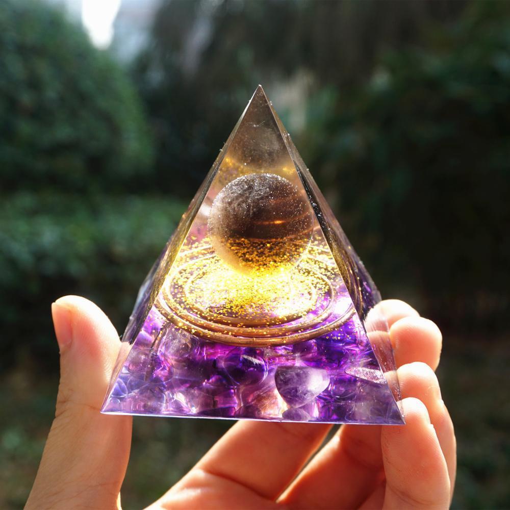 Natural Tiger Eye Orgonite Pyramid Healing Crystals Centerpiece Energy Generator Reiki Chakra Multiplier Orgone Amethyst Meditation - Blu Obsidian