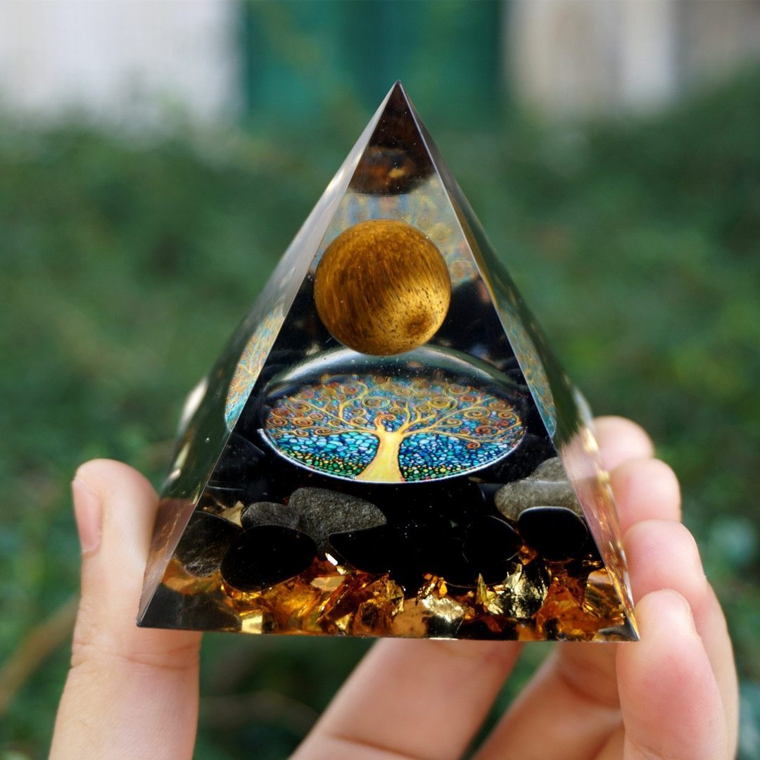 Natural Tiger Eye Orgonite Pyramid Healing Crystals Centerpiece Energy Generator Reiki Chakra Multiplier Orgone Amethyst Meditation - Blu Obsidian