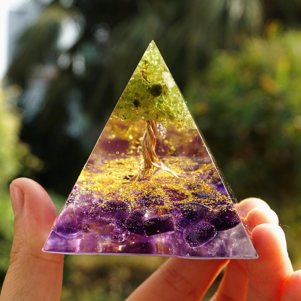 Natural Tiger Eye Orgonite Pyramid Healing Crystals Centerpiece Energy Generator Reiki Chakra Multiplier Orgone Amethyst Meditation - Blu Obsidian