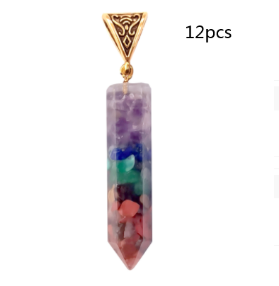 Seven Chakra Natural Crushed Stone Hexagon Column Necklace Aura Pendant - Blu Obsidian