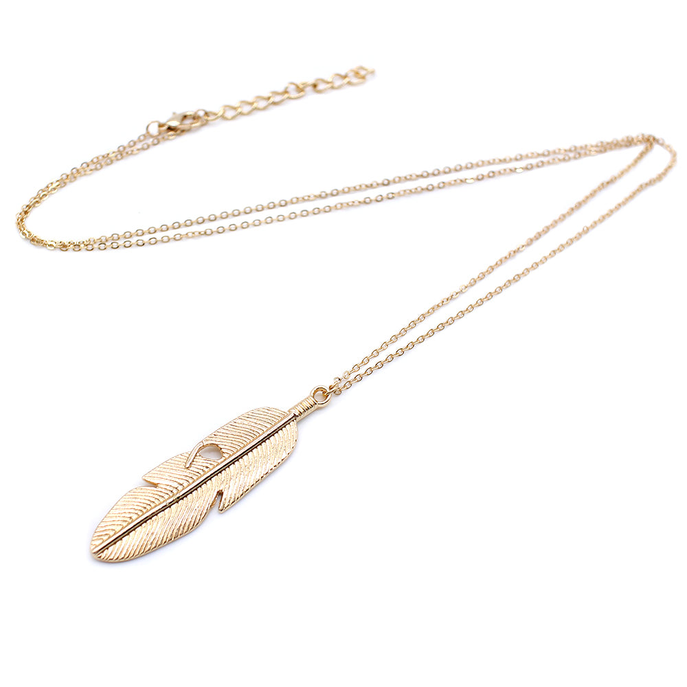 Simple feather necklace leaves long sweater chain clothing - Blu Obsidian