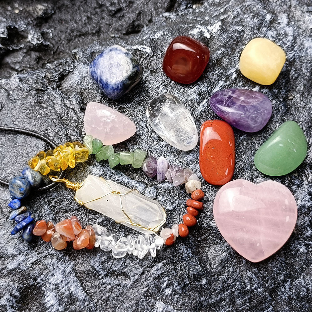 Crystal Jade Chakra Combination Set Love Hexagon Pillar - Blu Obsidian