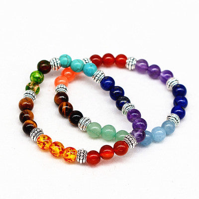 Reiki ancient silver natural stone agate tiger colorful crystal bracelet seven chakra Yoga Bracelet - Blu Obsidian