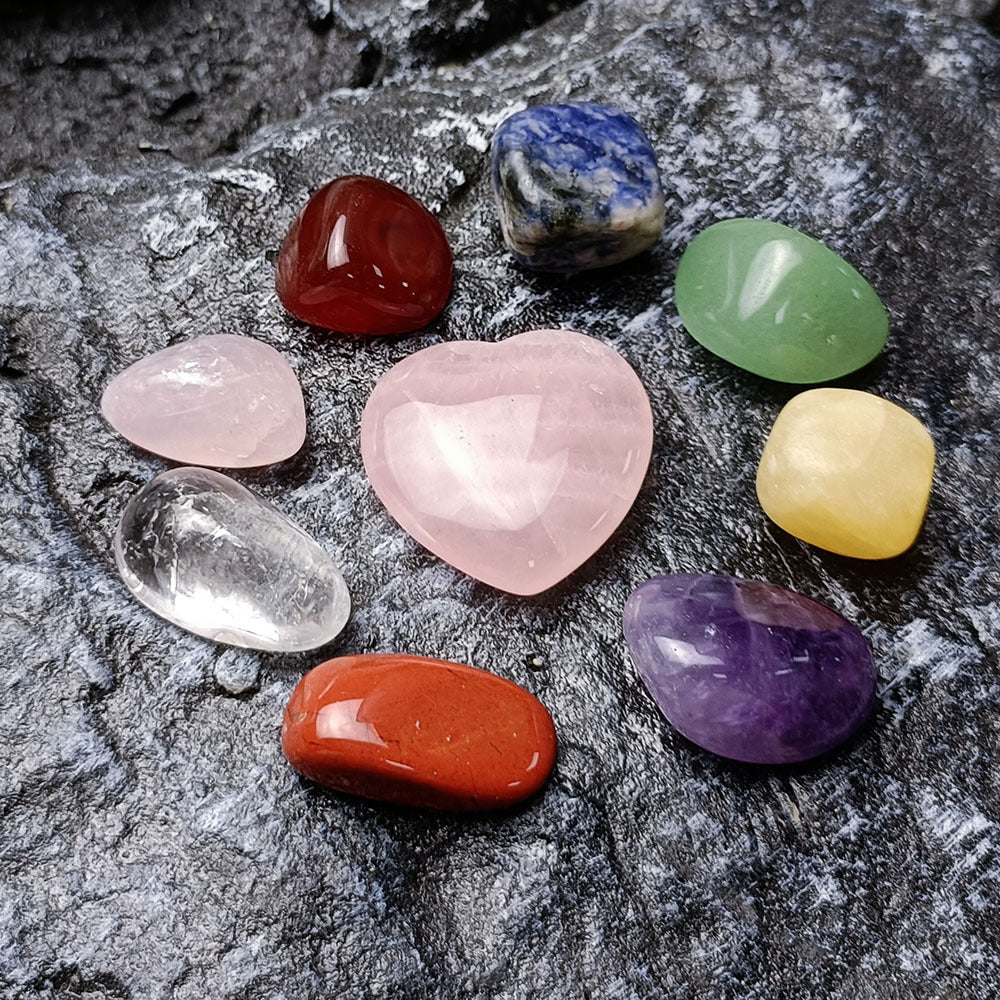 Crystal Jade Chakra Combination Set Love Hexagon Pillar - Blu Obsidian