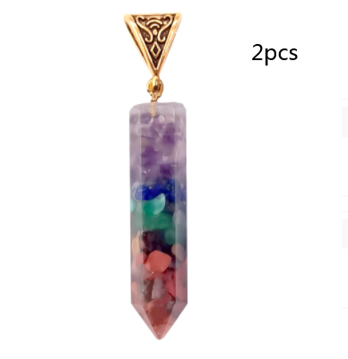 Seven Chakra Natural Crushed Stone Hexagon Column Necklace Aura Pendant - Blu Obsidian
