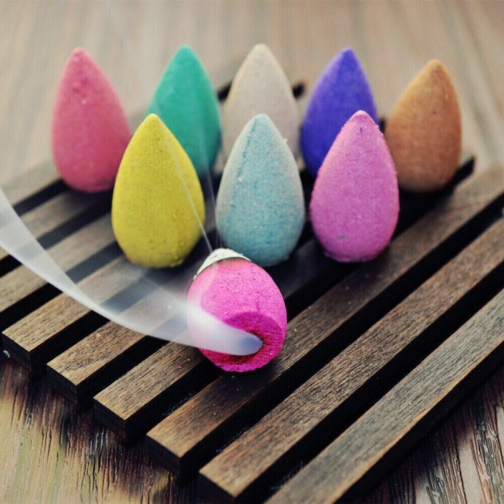 100Pcs Backflow Incense Cones Burner Heavy Smoke Waterfall Buddhism Smoke Cones - Blu Obsidian