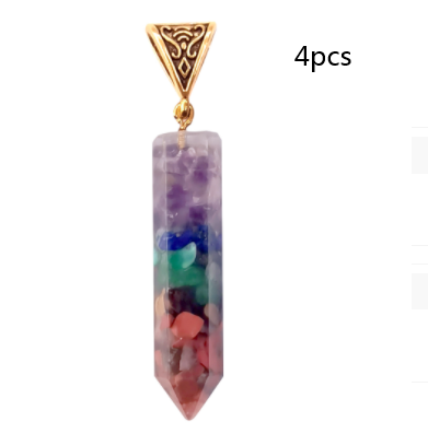 Seven Chakra Natural Crushed Stone Hexagon Column Necklace Aura Pendant - Blu Obsidian