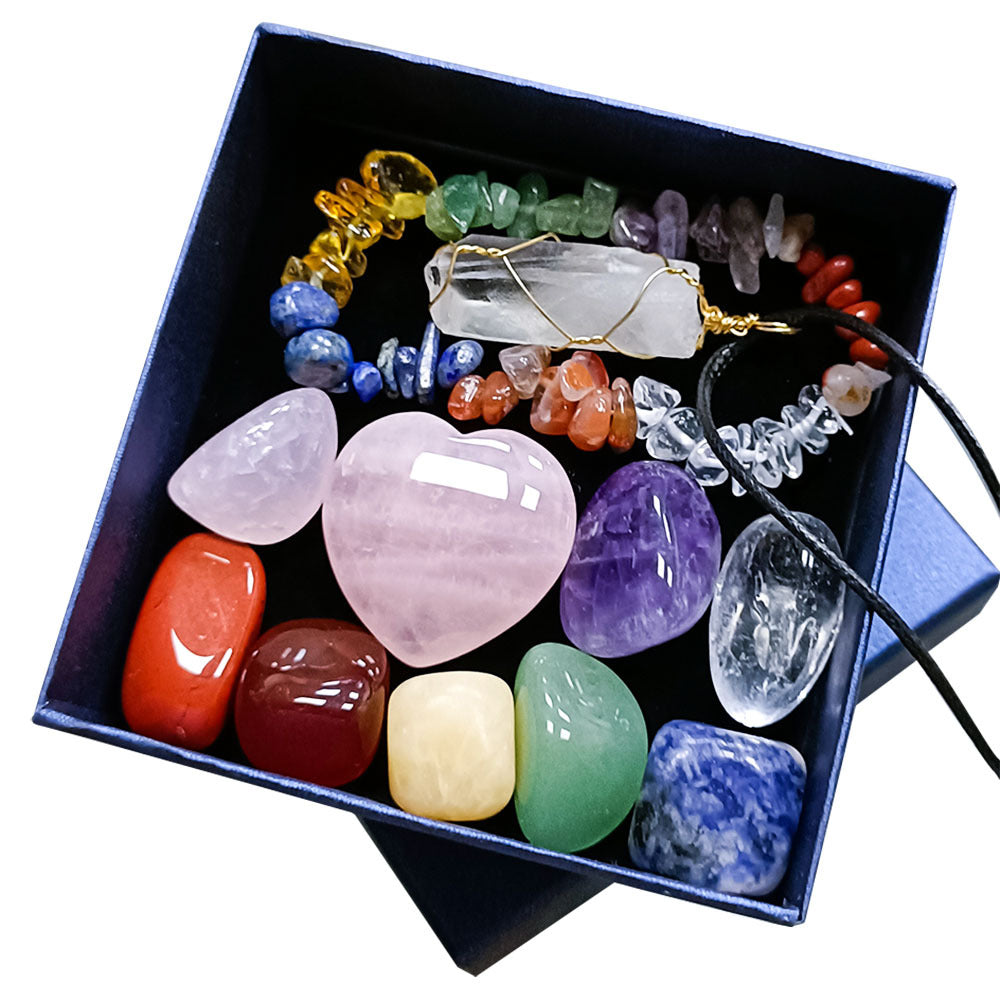 Crystal Jade Chakra Combination Set Love Hexagon Pillar - Blu Obsidian