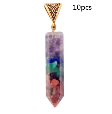 Seven Chakra Natural Crushed Stone Hexagon Column Necklace Aura Pendant - Blu Obsidian