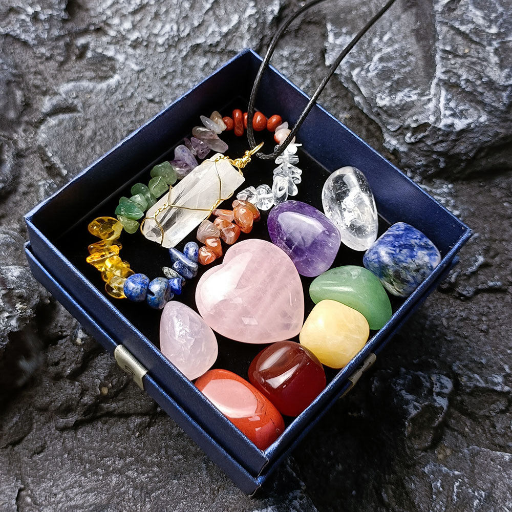 Crystal Jade Chakra Combination Set Love Hexagon Pillar - Blu Obsidian