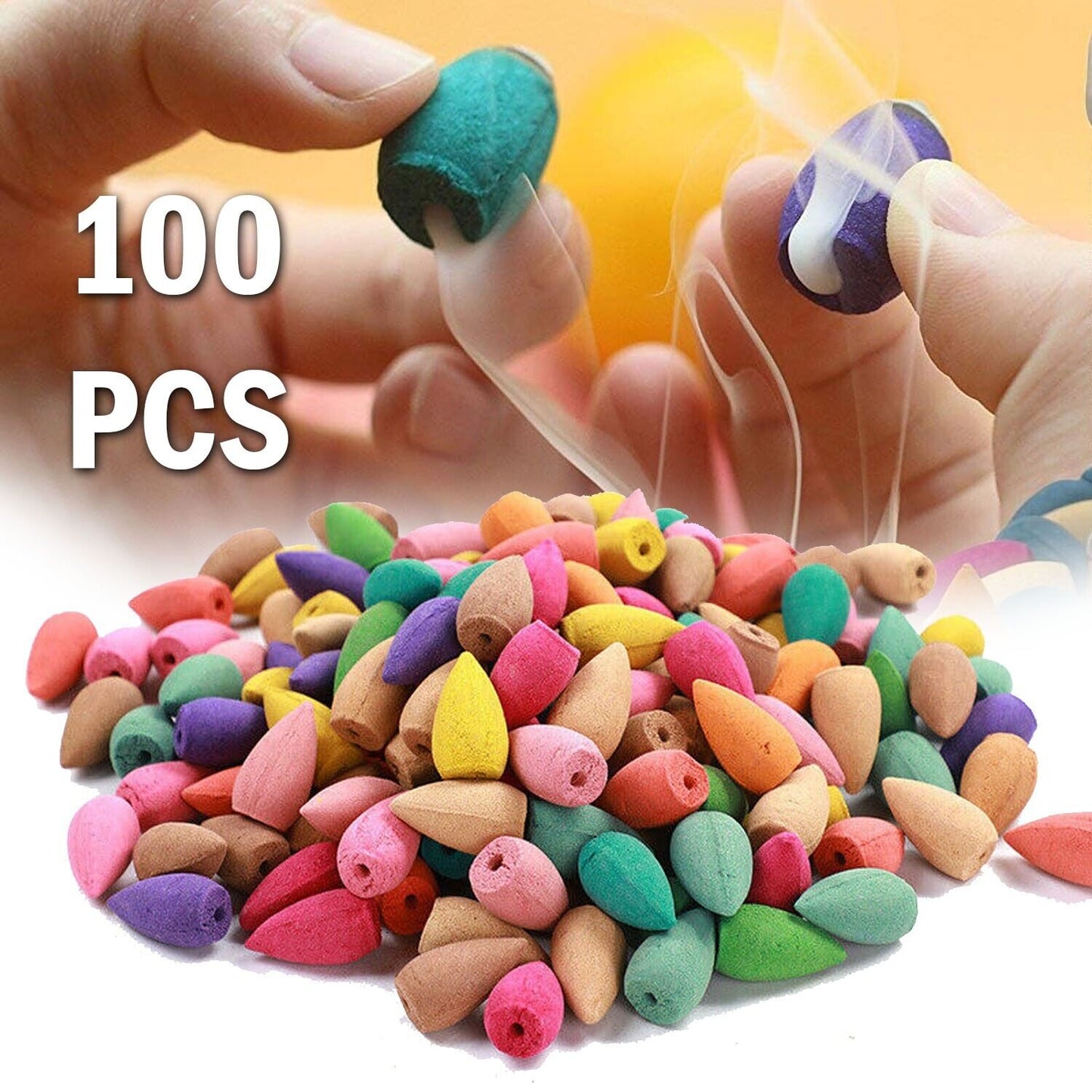 100Pcs Backflow Incense Cones Burner Heavy Smoke Waterfall Buddhism Smoke Cones - Blu Obsidian