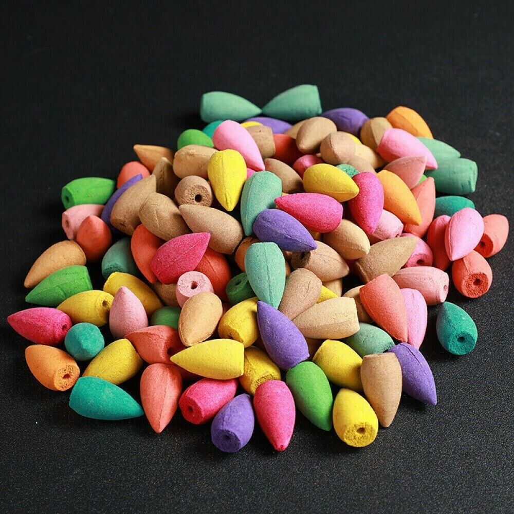100Pcs Backflow Incense Cones Burner Heavy Smoke Waterfall Buddhism Smoke Cones - Blu Obsidian